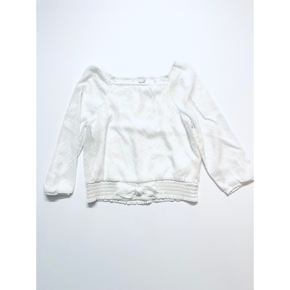 Abercrombie Kids White Clip Dot Smocked Bow Blouse Top Size 13/14 240F1178